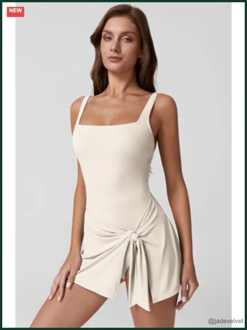 Square Neck Tummy Control One Piece Swim Dress with Wrap Skirt